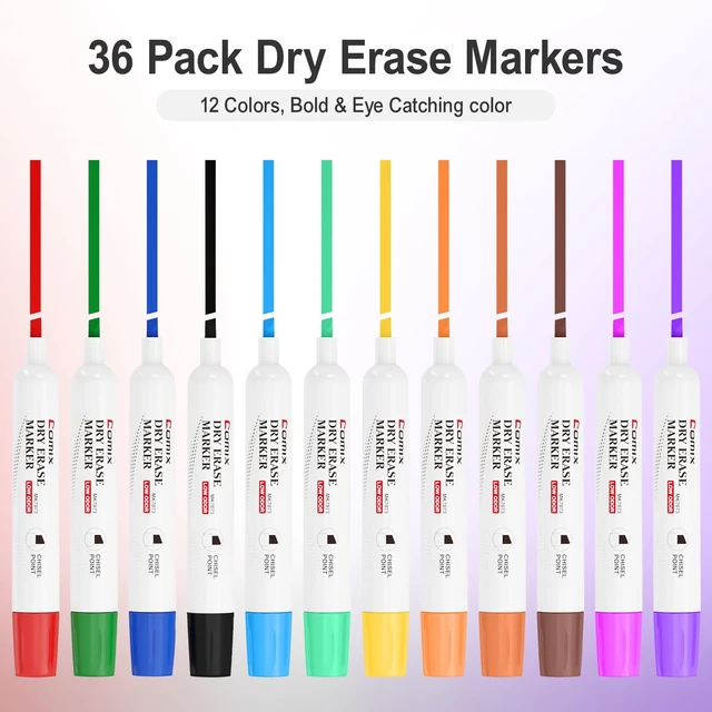 Alt view image 2 of 7 - Dry Erase Markers Chisel Tip, White Board Markers, 36 Count 12 Color Low Odor, Non-toxic, Smooth Writing, Easy to erase, Suitable for Classroom, Teachers, Office, School Supplies