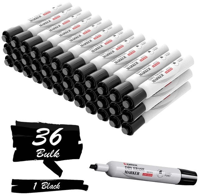 Main image of Dry Erase Markers, Chisel Tip Whiteboard Markers, 36 Count, Black Low Odor, Non-toxic, Smooth Writing, Easy to erase, Suitable for Classroom, Teachers, Office, School Supplies