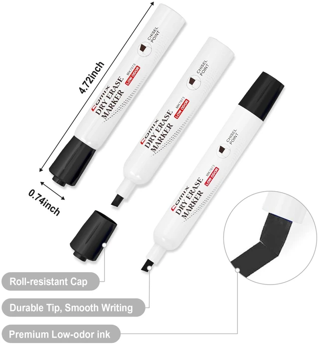 Alt view image 4 of 7 - Dry Erase Markers, Chisel Tip Whiteboard Markers, 36 Count, Black Low Odor, Non-toxic, Smooth Writing, Easy to erase, Suitable for Classroom, Teachers, Office, School Supplies