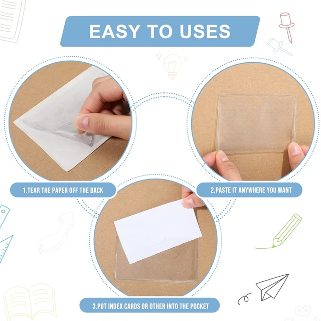 Alt view image 5 of 7 - 200 Pack 2.48 x 4.06 Inch Self Adhesive Label Pockets Bin Labels Bulk Plastic Holders Labels for Storage Bins, Waterproof Clear Index Card Sleeves, Classroom Nameplate Tote Photos Protect