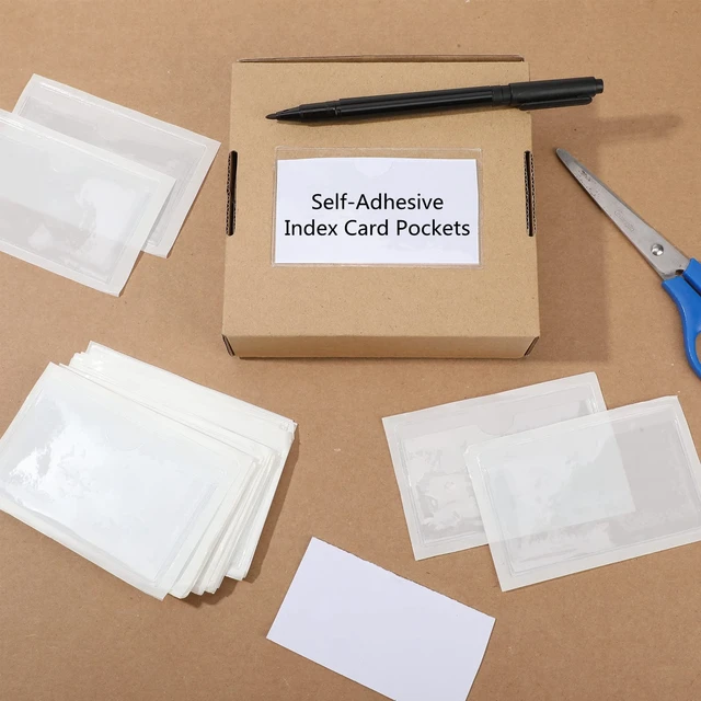 Alt view image 6 of 7 - 200 Pack 2.48 x 4.06 Inch Self Adhesive Label Pockets Bin Labels Bulk Plastic Holders Labels for Storage Bins, Waterproof Clear Index Card Sleeves, Classroom Nameplate Tote Photos Protect