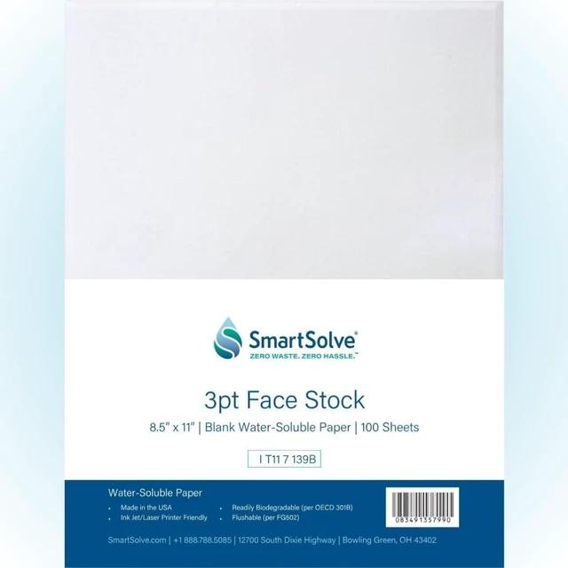 Main image of 3 pt. Water-Soluble Paper Dissolves Quickly in Water Biodegradable Eco-Friendly Printer Compatible Crafts, Drawing, Notes Letter Size, 8.5 x 11 Pack of 100 White Sheets