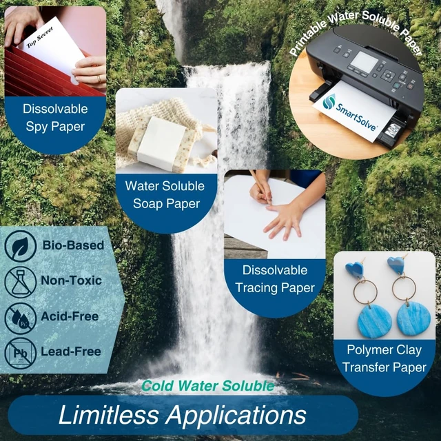 Alt view image 5 of 6 - 3 pt. Water-Soluble Paper Dissolves Quickly in Water Biodegradable Eco-Friendly Printer Compatible Crafts, Drawing, Notes Letter Size, 8.5 x 11 Pack of 100 White Sheets