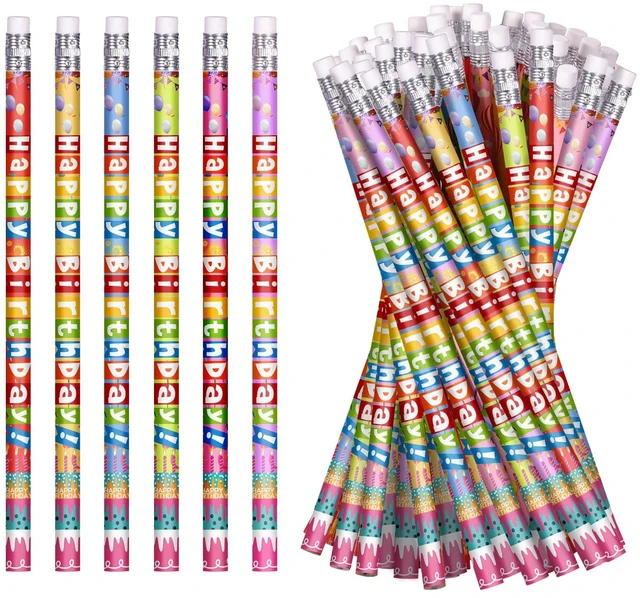 Main image of 48 Pcs Happy Birthday Pencils Colorful Birthday Pencil for Students Teacher Wooden Pencils with Erasers Birthday Party Supplies, 6 Style(48)