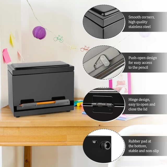 Alt view image 4 of 6 - Pencil Dispenser for Classroom, Stainless Steel Pen Holder, Black Pencil Holder for Desk, School Must Haves for Classroom Home Restaurant, Bulk Pencils Storage, Unwrapped Straws Storage