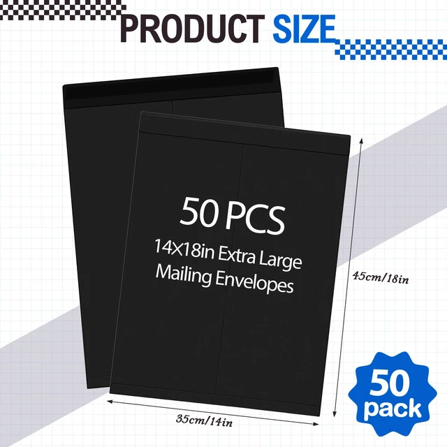 Alt view image 2 of 6 - 50 Pcs 14'' x 18'' Large Mailing Envelopes 32lb with Gummed Flaps Black Heavyweight Kraft Paper, Catalog Jumbo Size for Documents, Office Storage and Organizing Supplies, Self-seal Flap