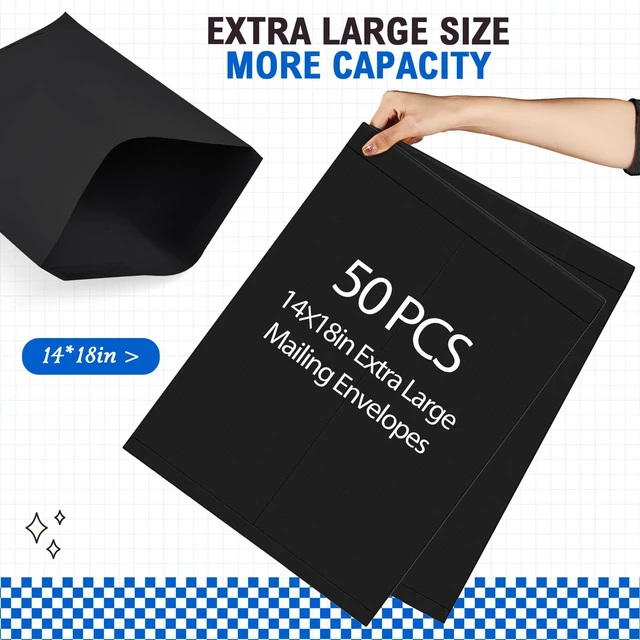Alt view image 4 of 6 - 50 Pcs 14'' x 18'' Large Mailing Envelopes 32lb with Gummed Flaps Black Heavyweight Kraft Paper, Catalog Jumbo Size for Documents, Office Storage and Organizing Supplies, Self-seal Flap