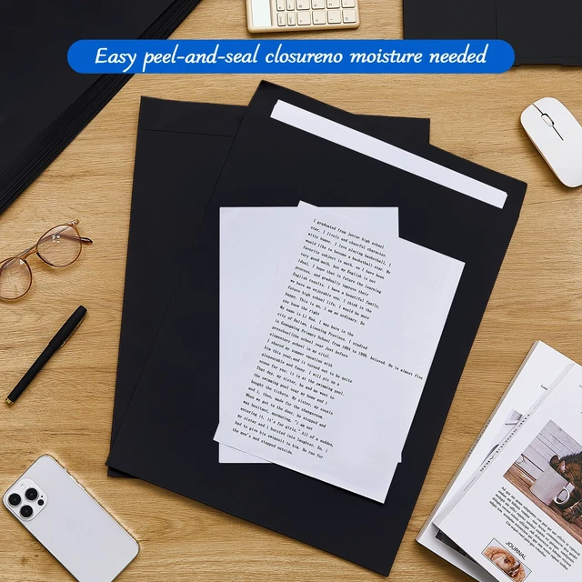 Alt view image 6 of 6 - 50 Pcs 14'' x 18'' Large Mailing Envelopes 32lb with Gummed Flaps Black Heavyweight Kraft Paper, Catalog Jumbo Size for Documents, Office Storage and Organizing Supplies, Self-seal Flap