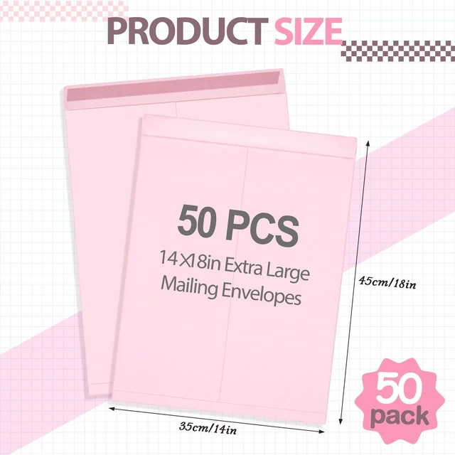 Alt view image 2 of 6 - 50 Pcs 14'' x 18'' Large Mailing Envelopes 32lb with Gummed Flaps Pink Heavyweight Kraft Paper, Catalog Jumbo Size for Documents, Office Storage and Organizing Supplies, Self-Adhesive Flap