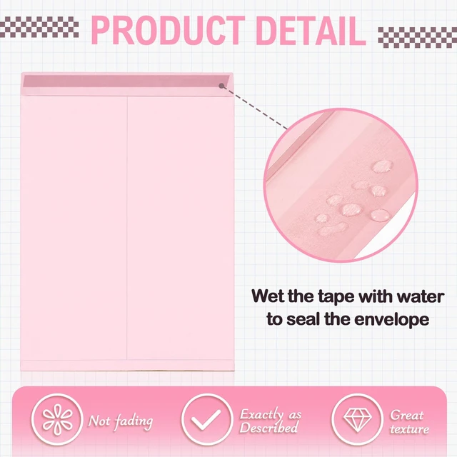 Alt view image 3 of 6 - 50 Pcs 14'' x 18'' Large Mailing Envelopes 32lb with Gummed Flaps Pink Heavyweight Kraft Paper, Catalog Jumbo Size for Documents, Office Storage and Organizing Supplies, Self-Adhesive Flap