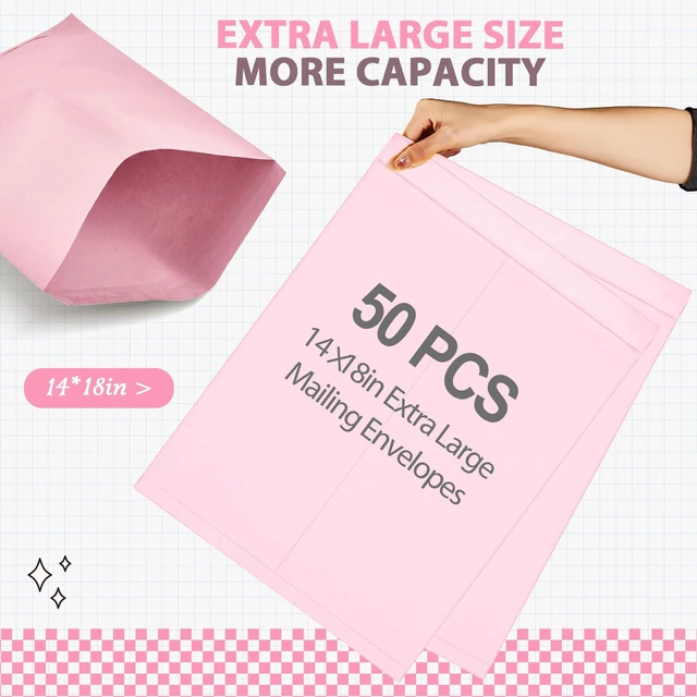 Alt view image 4 of 6 - 50 Pcs 14'' x 18'' Large Mailing Envelopes 32lb with Gummed Flaps Pink Heavyweight Kraft Paper, Catalog Jumbo Size for Documents, Office Storage and Organizing Supplies, Self-Adhesive Flap