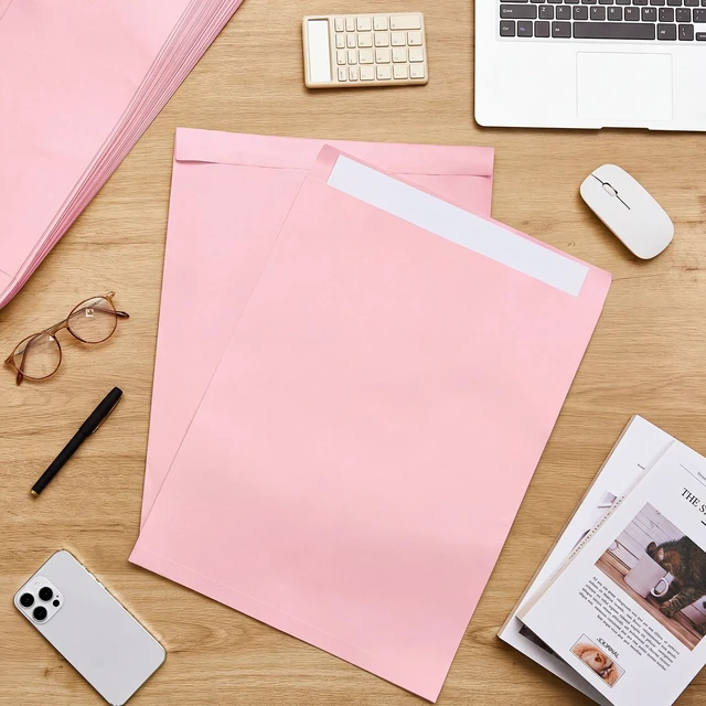 Alt view image 6 of 6 - 50 Pcs 14'' x 18'' Large Mailing Envelopes 32lb with Gummed Flaps Pink Heavyweight Kraft Paper, Catalog Jumbo Size for Documents, Office Storage and Organizing Supplies, Self-Adhesive Flap