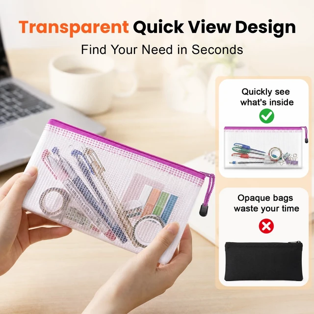 Alt view image 3 of 7 - 32 Pack A6 Mesh Zipper Pouch Bulk for Office Receipt & Puzzle 16 Colors (2 Per Color), Waterproof Clear PVC Pencil Bags for Classroom Supplies, Puzzles, Receipts and Office Sorting