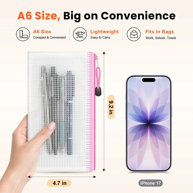 Alt view image 6 of 7 - 32 Pack A6 Mesh Zipper Pouch Bulk for Office Receipt & Puzzle 16 Colors (2 Per Color), Waterproof Clear PVC Pencil Bags for Classroom Supplies, Puzzles, Receipts and Office Sorting