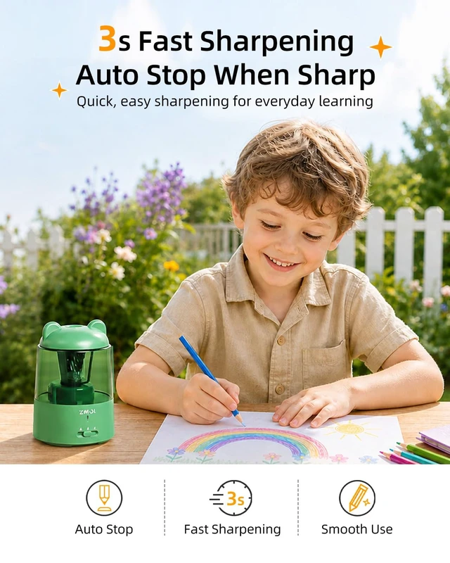 Alt view image 5 of 7 - Rechargeable Electric Pencil Sharpener for Colored Pencils Green Automatic Stop 3 Modes To Choose Quick Charge Classroom/Home use