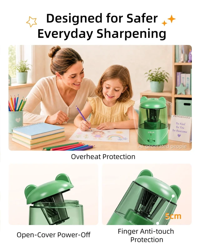 Alt view image 6 of 7 - Rechargeable Electric Pencil Sharpener for Colored Pencils Green Automatic Stop 3 Modes To Choose Quick Charge Classroom/Home use