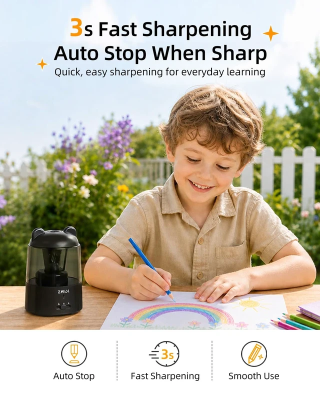 Alt view image 5 of 7 - Rechargeable Electric Pencil Sharpener for Colored Pencils Black Automatic Stop 3 Modes To Choose Quick Charge Classroom/Home use