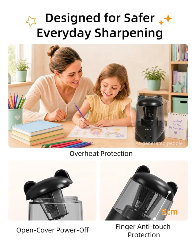 Alt view image 6 of 7 - Rechargeable Electric Pencil Sharpener for Colored Pencils Black Automatic Stop 3 Modes To Choose Quick Charge Classroom/Home use
