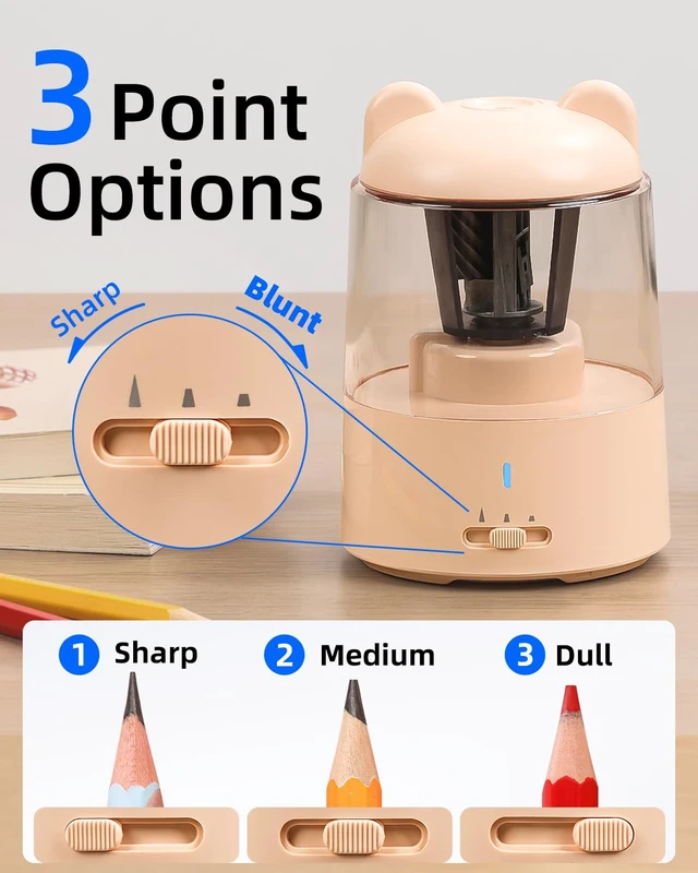 Alt view image 3 of 7 - Electric Pencil Sharpener for Colored Pencils, Auto Stop,Pink 3 Sharpening Modes,Suitable for No.2/Colored (6-8mm),Cordless Rechargeable,Cute for Kids Gift, for Classroom/Office/Home
