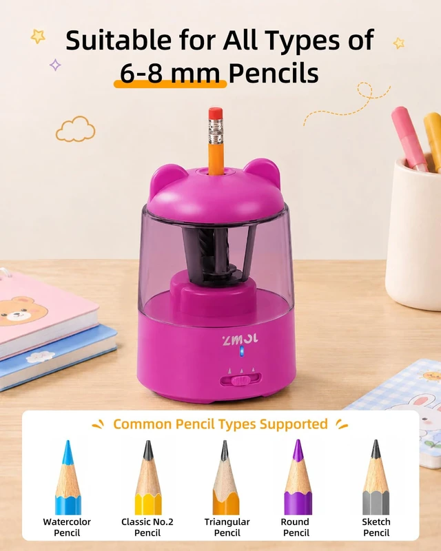 Alt view image 2 of 7 - Rechargeable Electric Pencil Sharpener for Colored Pencils Pink Automatic Stop 3 Modes To Choose Quick Charge Classroom/Home use