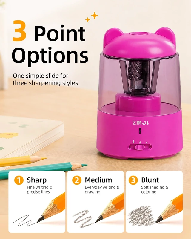 Alt view image 3 of 7 - Rechargeable Electric Pencil Sharpener for Colored Pencils Pink Automatic Stop 3 Modes To Choose Quick Charge Classroom/Home use
