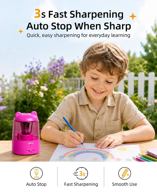Alt view image 5 of 7 - Rechargeable Electric Pencil Sharpener for Colored Pencils Pink Automatic Stop 3 Modes To Choose Quick Charge Classroom/Home use