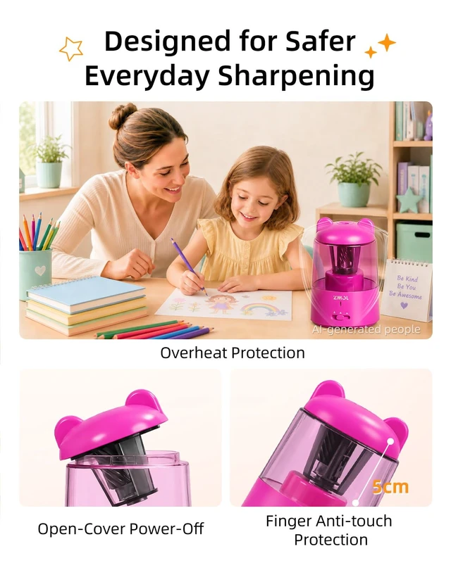 Alt view image 6 of 7 - Rechargeable Electric Pencil Sharpener for Colored Pencils Pink Automatic Stop 3 Modes To Choose Quick Charge Classroom/Home use