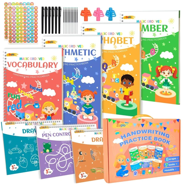 Main image of Magic Grooved Writing Practice for Kids Ages 3-8, Reusable Workbooks Handwriting for Preschool Learning, Letters Numbers Math & Drawing Tracing Books with Disappearing Ink Pens, Educational Gift