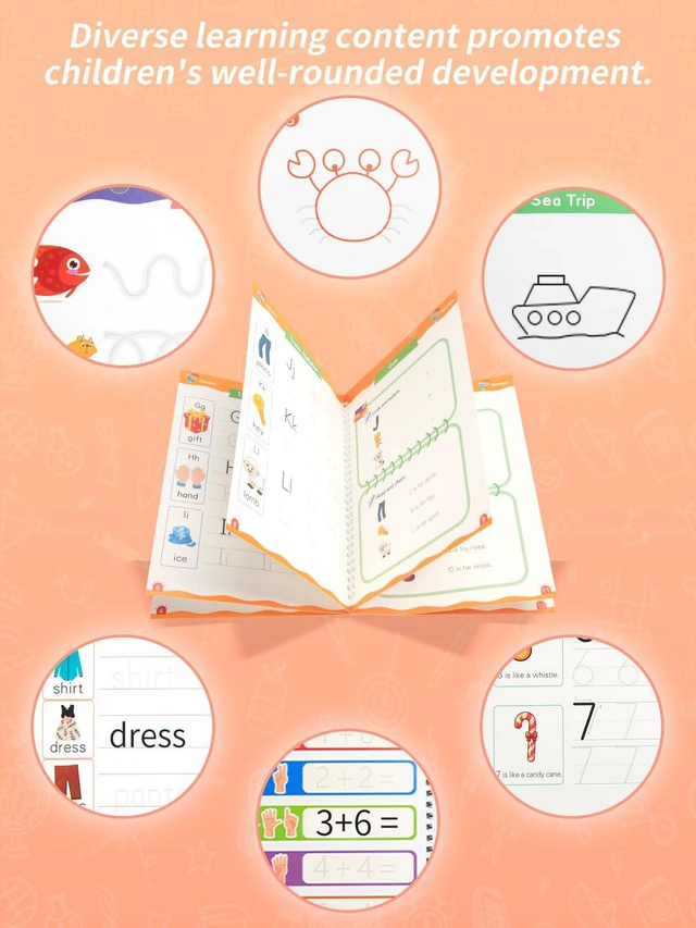 Alt view image 5 of 7 - Magic Grooved Writing Practice for Kids Ages 3-8, Reusable Workbooks Handwriting for Preschool Learning, Letters Numbers Math & Drawing Tracing Books with Disappearing Ink Pens, Educational Gift