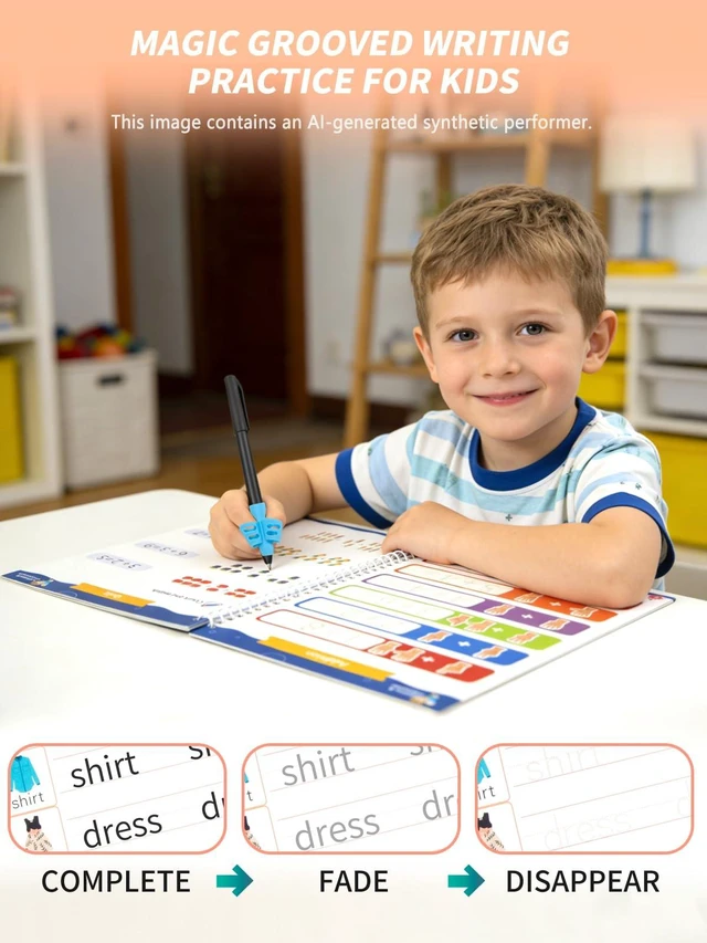 Alt view image 7 of 7 - Magic Grooved Writing Practice for Kids Ages 3-8, Reusable Workbooks Handwriting for Preschool Learning, Letters Numbers Math & Drawing Tracing Books with Disappearing Ink Pens, Educational Gift
