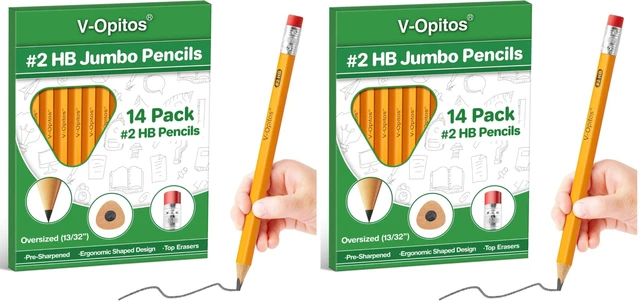 Main image of 28 Pack Jumbo #2 HB Pencils for Kids, Triangle Shape Pre-sharpened Wood-Cased Pencil with Top Eraser, Toddler First Pencils, Ideal Home, Kindergartens, School Classroom Supplies