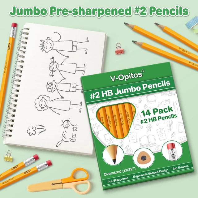 Alt view image 2 of 7 - 28 Pack Jumbo #2 HB Pencils for Kids, Triangle Shape Pre-sharpened Wood-Cased Pencil with Top Eraser, Toddler First Pencils, Ideal Home, Kindergartens, School Classroom Supplies