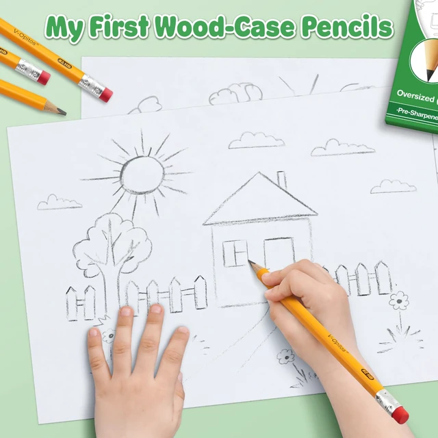 Alt view image 3 of 7 - 28 Pack Jumbo #2 HB Pencils for Kids, Triangle Shape Pre-sharpened Wood-Cased Pencil with Top Eraser, Toddler First Pencils, Ideal Home, Kindergartens, School Classroom Supplies