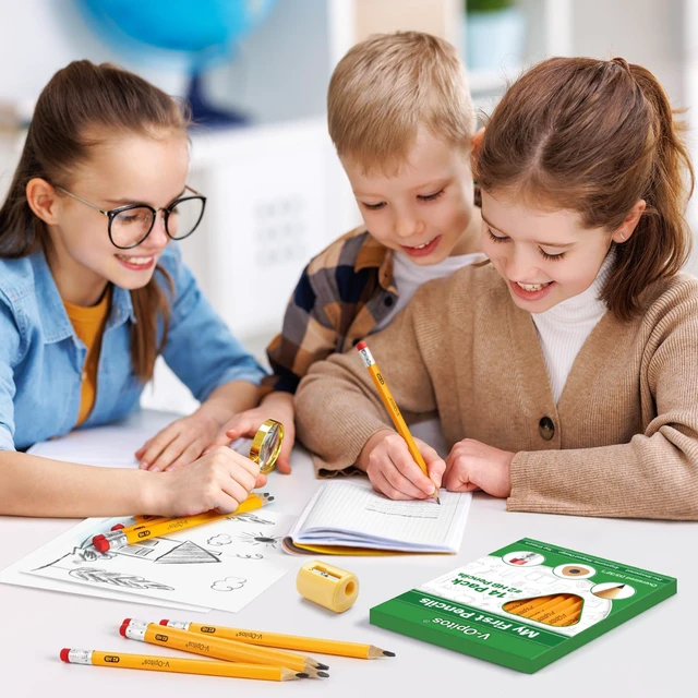 Alt view image 7 of 7 - 28 Pack Jumbo #2 HB Pencils for Kids, Triangle Shape Pre-sharpened Wood-Cased Pencil with Top Eraser, Toddler First Pencils, Ideal Home, Kindergartens, School Classroom Supplies
