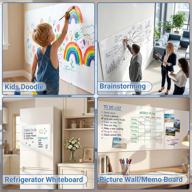 Alt view image 7 of 7 - WS41 White Board Paper, 17.3" x 78" Dry Erase Board Wallpaper, No Ghost, Stain-Proof & Super Sticky Whiteboard Sticker for Wall,Peel and Stick Whiteboard Dry Erase Roll for Home/Office/Classroom