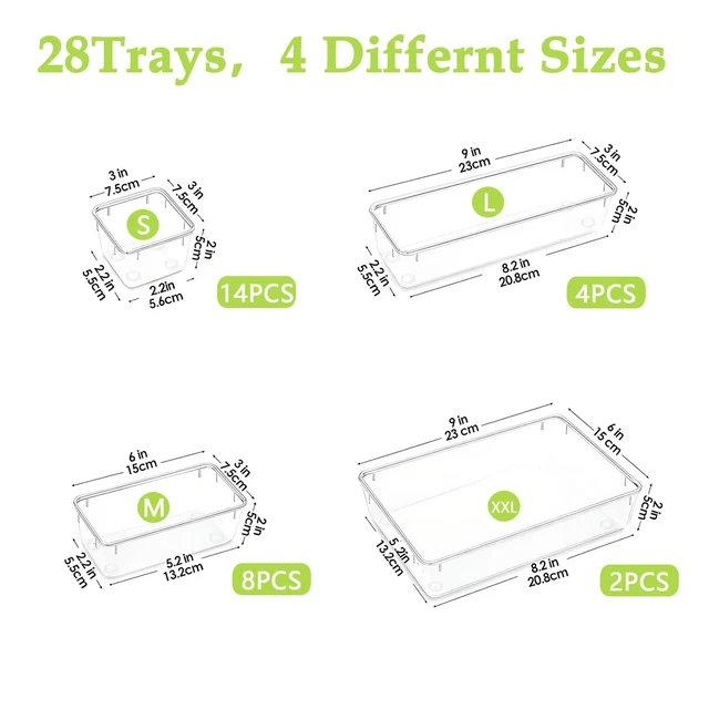 Alt view image 3 of 6 - Clear Acrylic Drawer Organizer Tray 5 Size Junk Small Storage Container Bin Box Organization for Desk Makeup Bathroom Vanity Kitchen Tool Make Up Workspace Home Dorm Apartment Office Room Nightstand