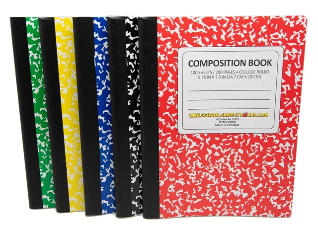 Main image of 100 Sheet Composition Notebooks 5 College Ruled Writing Notebooks - 1 Black, 1 Red, 1 Green, 1 Blue, and 1 Yellow (College Ruled)