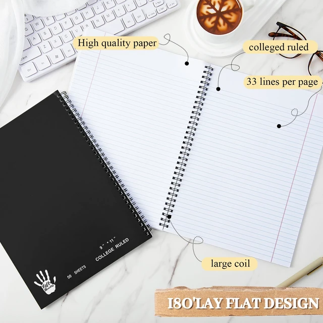 Alt view image 4 of 6 - 15 Pcs Left Handed Spiral Notebook Bulk, 8.5" x 11", 50 Sheets, Black 50 Sheets Each, Spiral Bound, Smooth Writing Paper, Student School Supplies, Assorted Color Covers, Office, Classroom, Study
