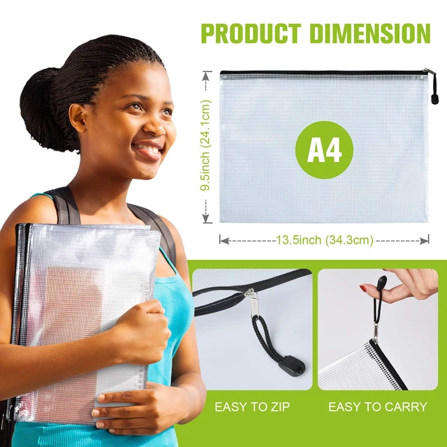 Alt view image 3 of 7 - 12PCS Mesh Zipper Pouch Bags: A4 Clear Zipper Pouches for Classroom, Black 13.5 x 9.5 Inch Plastic Mesh Bag Letter Size Document Pouch, Waterproof Organizing Pouch for School and Office Supplies