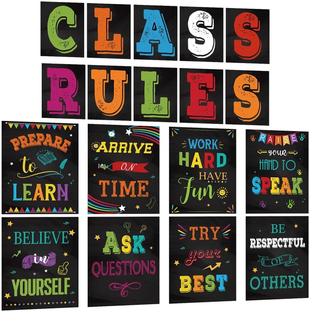 Main image of 18 Pcs Class Rules Posters for Classroom Decorations, Laminated Vibrant Colors, Easy to Read, Class Rules Sign & Bulletin Board Inspirational Posters Decorations for Classroom, Teachers