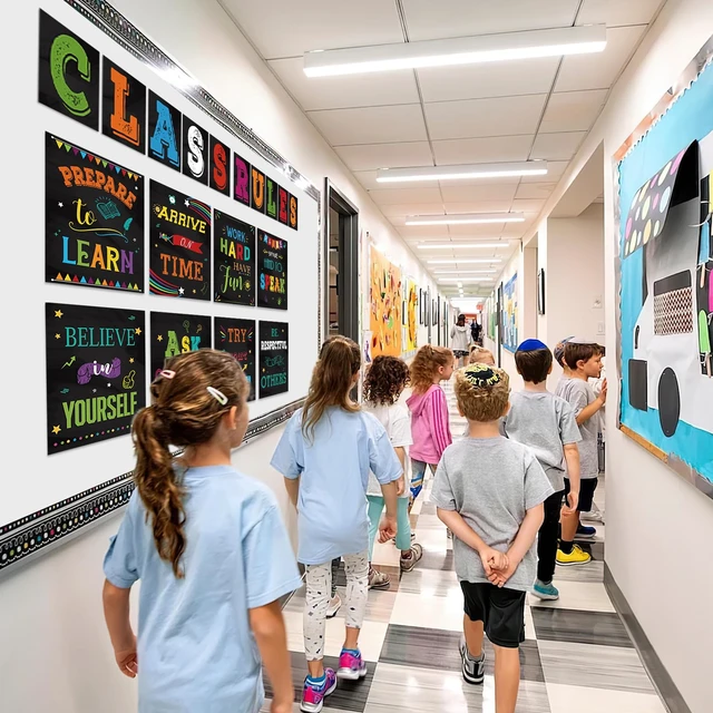 Alt view image 6 of 7 - 18 Pcs Class Rules Posters for Classroom Decorations, Laminated Vibrant Colors, Easy to Read, Class Rules Sign & Bulletin Board Inspirational Posters Decorations for Classroom, Teachers