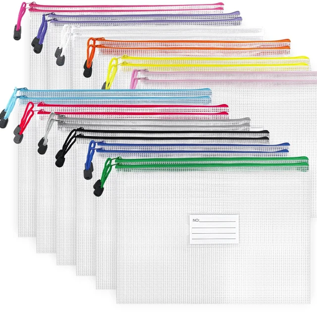 Main image of 24pcs Mesh Zipper Pouch Puzzle Bags 13.4x9.4 Inches A4 Plastic Zip File Bag with Label Pocket for Office Supplies, Board Game Storage Bags for Organizing