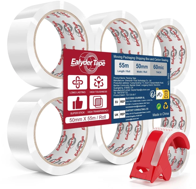 Main image of 6 Rolls Transparent Packing Tape 2" x 60Yd with Dispenser Clear Tape