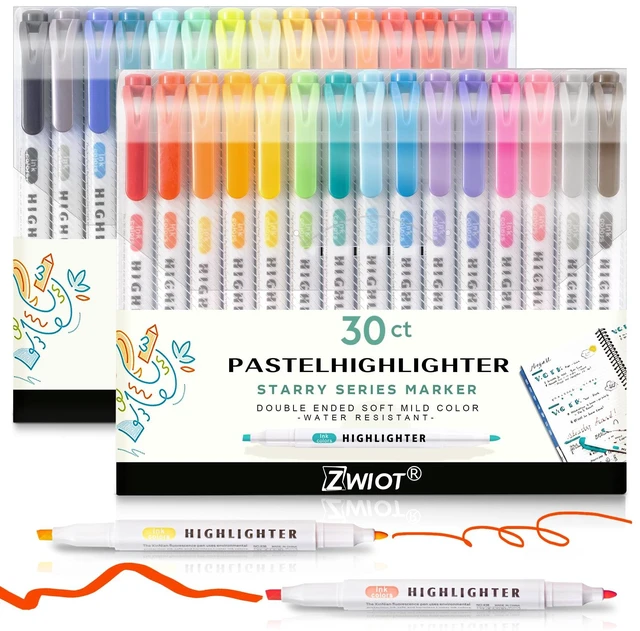 Main image of Pastel Highlighters, 30 Count Dual Tip Highlighter Markers, Fine Tip & Chisel Tip, No Bleed Quick Dry Non-Toxic Ink, Aesthetic Bible Highlighters for Journaling, School, Office & Study Notes