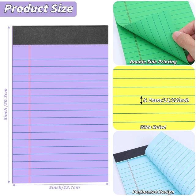 Alt view image 2 of 7 - 36 Pack Legal Pads 5 x 8 Inch Multicolor Wide Ruled Notepads 12 Color Memo Pads with 30 Sheets Each, Perforated Lined Writing Paper with Sturdy Backboard for Office, School, Study
