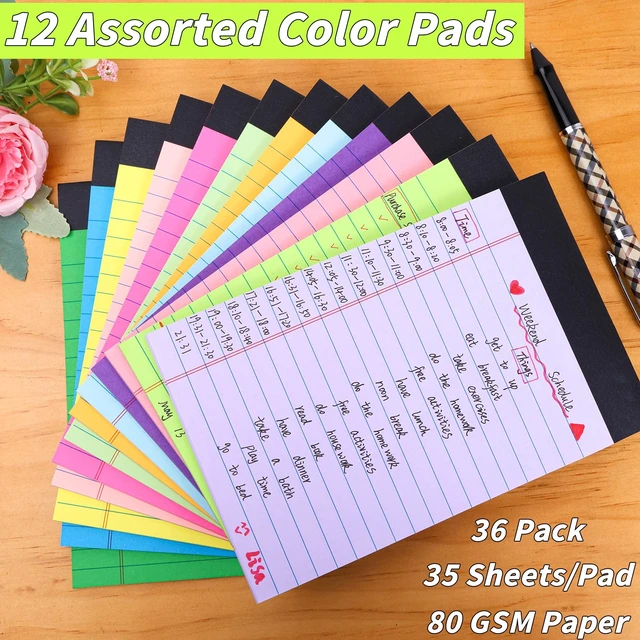 Alt view image 5 of 7 - 36 Pack Legal Pads 5 x 8 Inch Multicolor Wide Ruled Notepads 12 Color Memo Pads with 30 Sheets Each, Perforated Lined Writing Paper with Sturdy Backboard for Office, School, Study