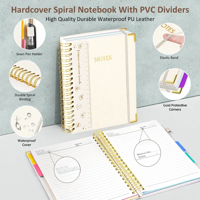 Alt view image 2 of 7 - Hardcover Multi Subject Spiral Notebook with Tabs, Large B5 for Work White 300-Page College Ruled B5 Journal with Removable Dividers, Thick Paper, Tabbed Notebook for School and Office