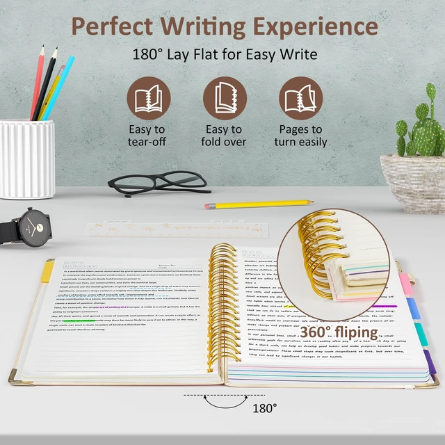 Alt view image 3 of 7 - Hardcover Multi Subject Spiral Notebook with Tabs, Large B5 for Work White 300-Page College Ruled B5 Journal with Removable Dividers, Thick Paper, Tabbed Notebook for School and Office
