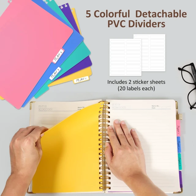 Alt view image 4 of 7 - Hardcover Multi Subject Spiral Notebook with Tabs, Large B5 for Work White 300-Page College Ruled B5 Journal with Removable Dividers, Thick Paper, Tabbed Notebook for School and Office