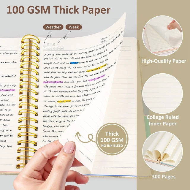 Alt view image 5 of 7 - Hardcover Multi Subject Spiral Notebook with Tabs, Large B5 for Work White 300-Page College Ruled B5 Journal with Removable Dividers, Thick Paper, Tabbed Notebook for School and Office